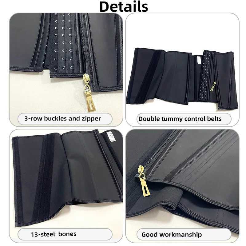 Women Latex Waist Shapewear 13 Bones Corset with Zipper and 3Row Hook Tummy Control Body Shaper Slimming Cincher Belt W250910