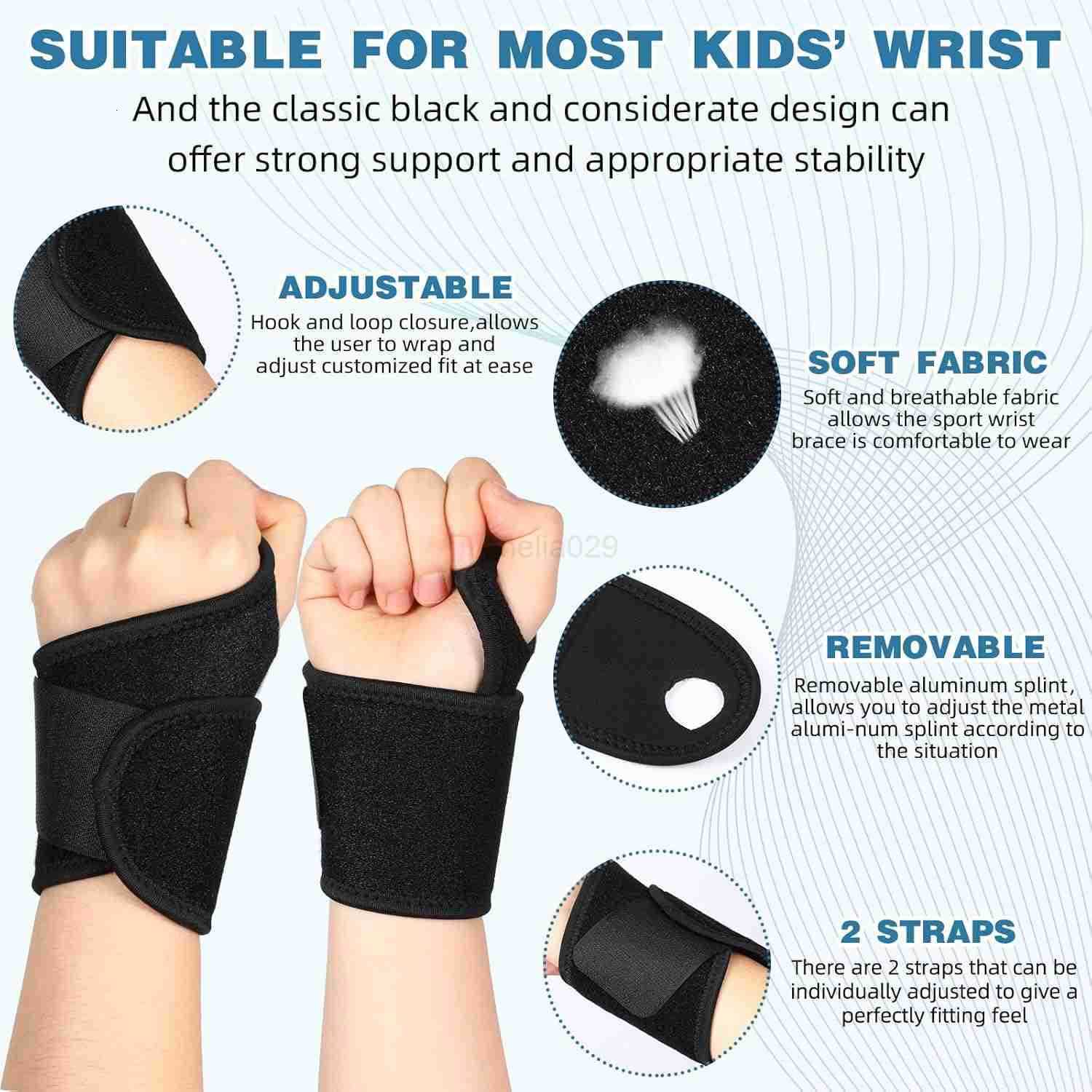 2 Pcs Wrist Brace for Kids Youth Carpal Tunnel Black Profession Wrist Brace Night Support with Adjustable Compression Straps for Children Sports Sleep