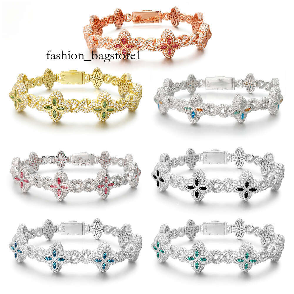 15mm New Marquise Flower Design Colorful Sliver Hip Hop Jewelry Iced Out Cuban Link Moissanite Bracelet