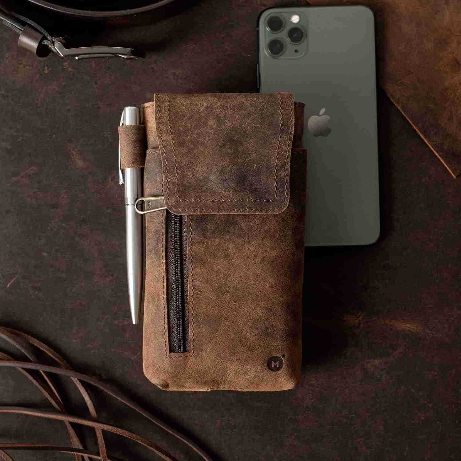 Leather Cell Phone Holster Genuine FullGrain Buffalo Leather Secure Durable Phone Belt Holder 7H x 35 W Z250910