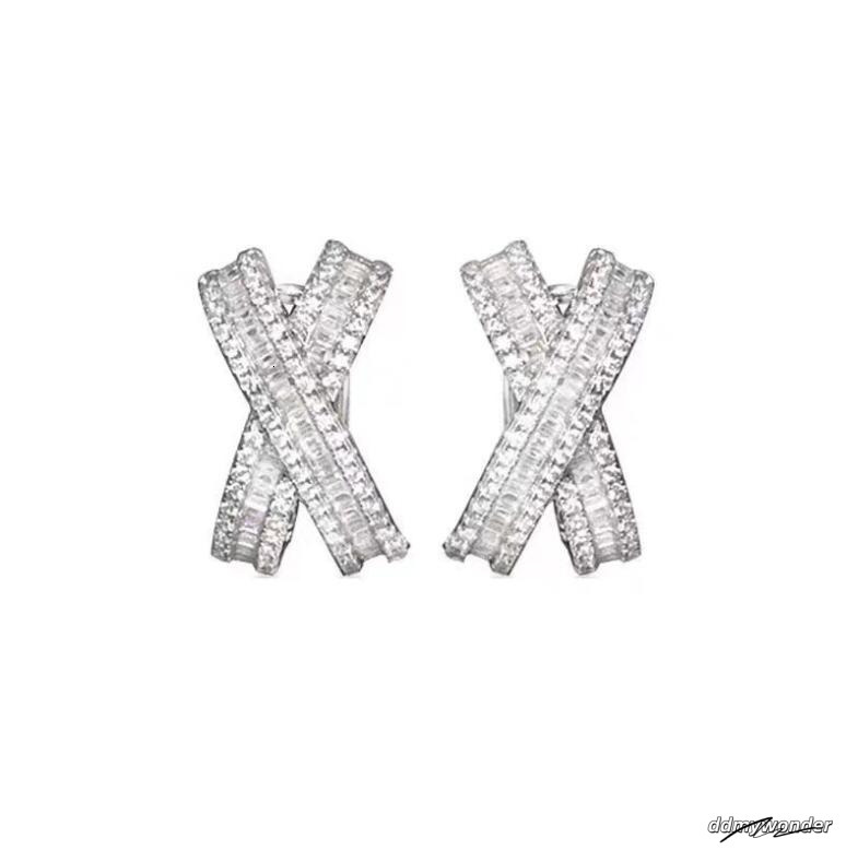 Choucong 2024 Top Sell Cross Clip Earrings Vintage Jewelry Real 100% Sterling Sier Princess Cut Moissanite Dia Party Women Female Bow Earring Gift