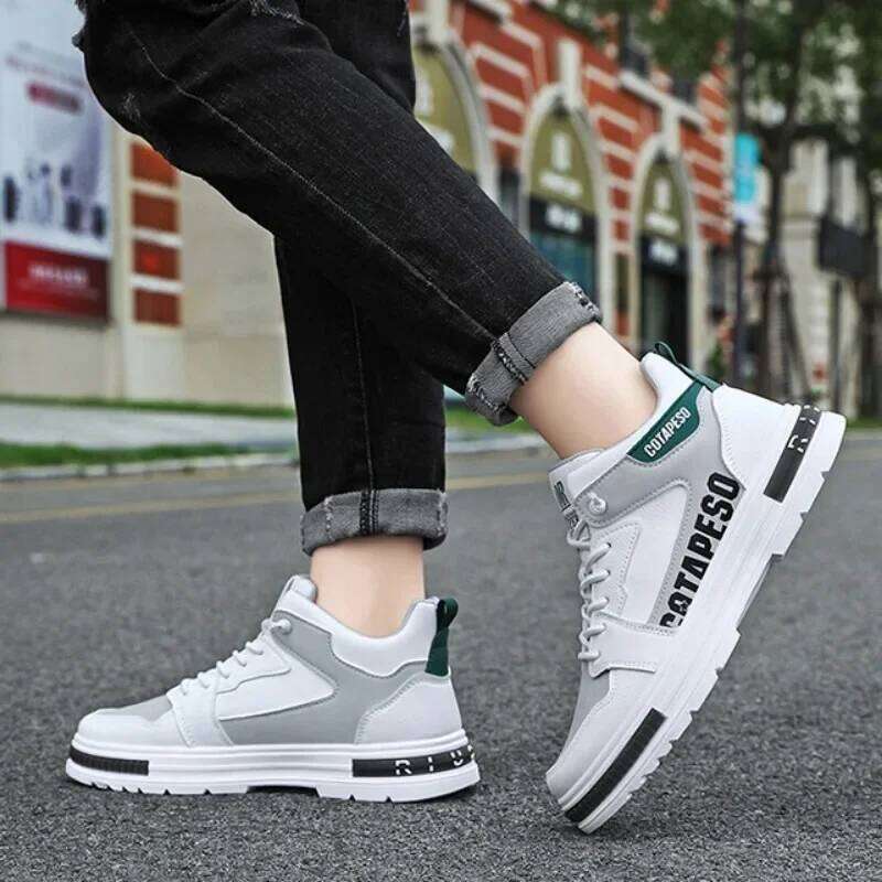 Fashion Men Walking Shoes Men High Top Boots Trend Skateboard Shoes PU Leather Casual Shoes Spring Brea thable Co mforts Platform