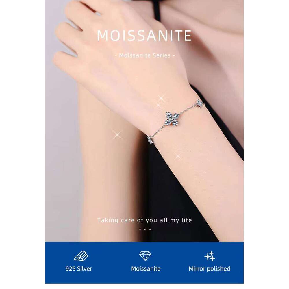 Fashion Fine Jewelry Lucky Four-Leaf Clover Dia Sterling Sier Moissanite Chain Bracelet