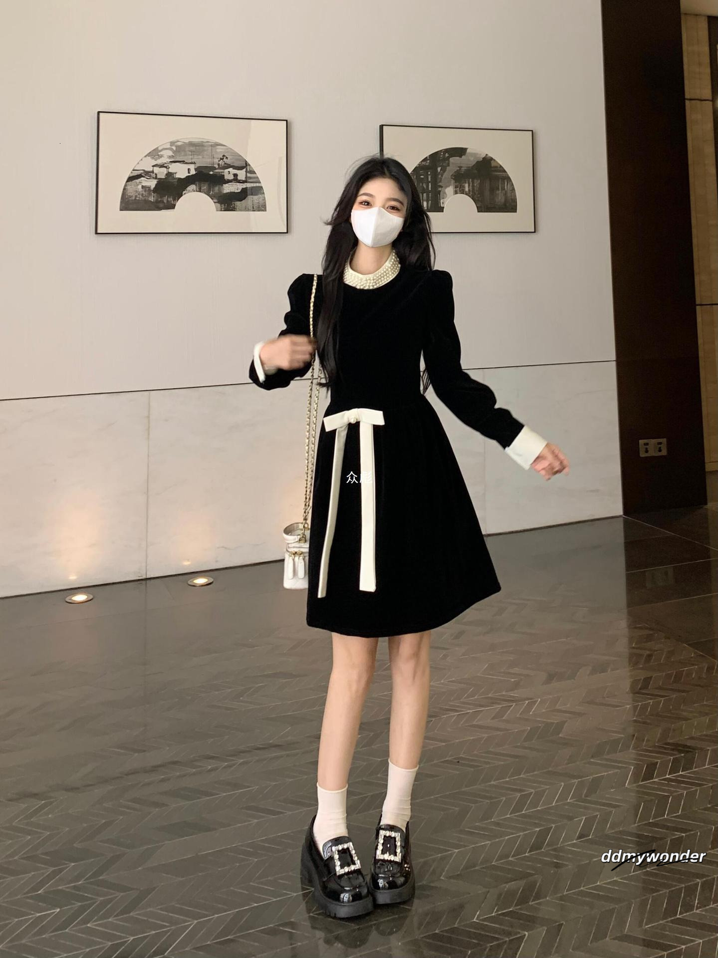 Large Size Women's Autumn/Winter French Hepburn Style Chubby Girl Appears Slim And Waist Tight Temperament Dress ddmywonder ddmywonder ddmywonder
