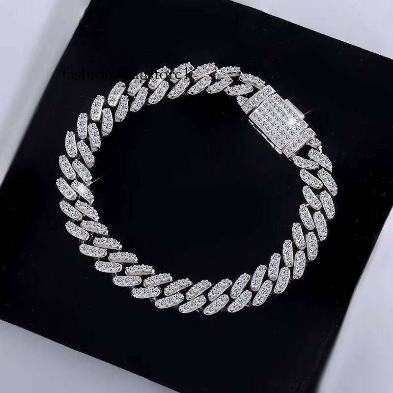 S Sterling Sier Moissanite Cuban Bracelet Solid Full Dia Hip-Hop Style Unisex Trendy Suitable for Both Men and Women