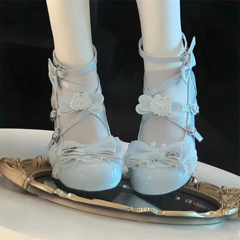 Lovely Girls Lolita Bowknots Rabbit Pumps ShoesWomen Students Cute Cat Claw Heel Ankle Straps Mary Janes W250910