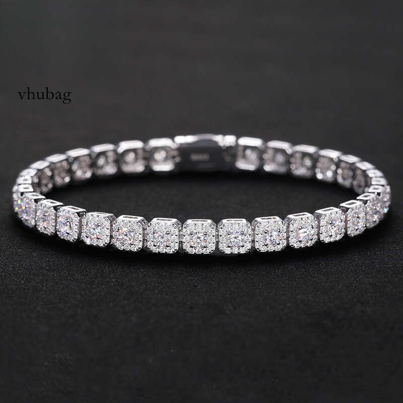 Exquisite VVS Moissanite High Quality White Gold Color Waterproof Sterling Sier Tennis Bracelet for Men