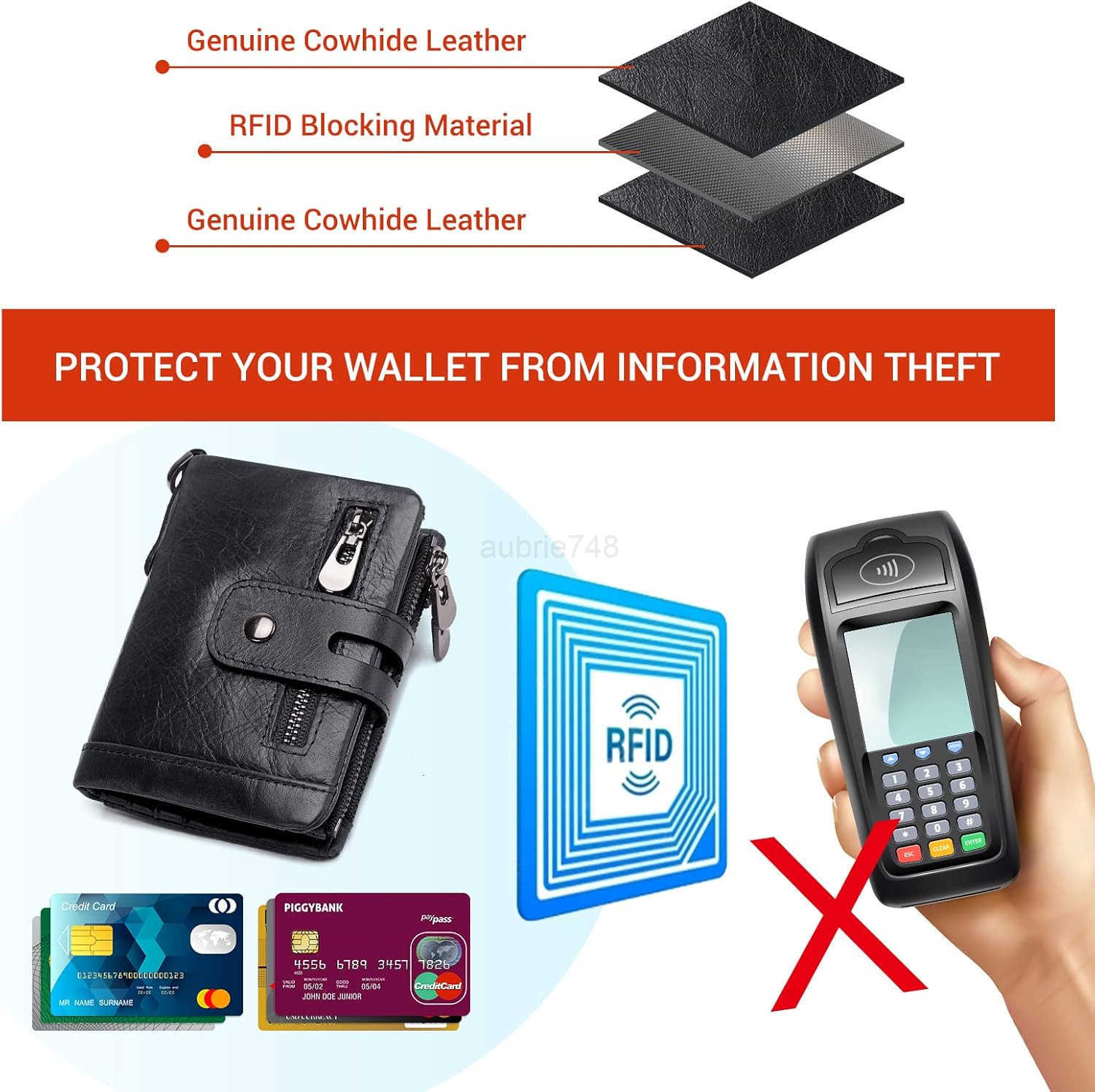 Mens Wallet with Chain RFID Blocking Genuine Leather Bifold Purse for Men with ID Window and Zip Coin PocketZ250910