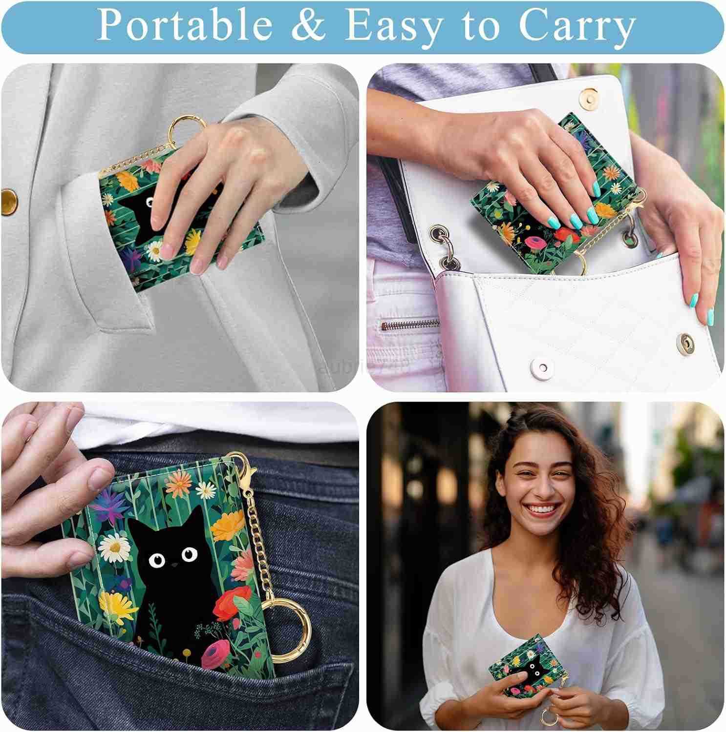 Cute Anime White Cats Small Wallets Kawaii Japanese Rfid Womens Wallet Slim Thin Trifold Woman Wallet Travel PU Leather Card Holder Wallet Mini Key Ch