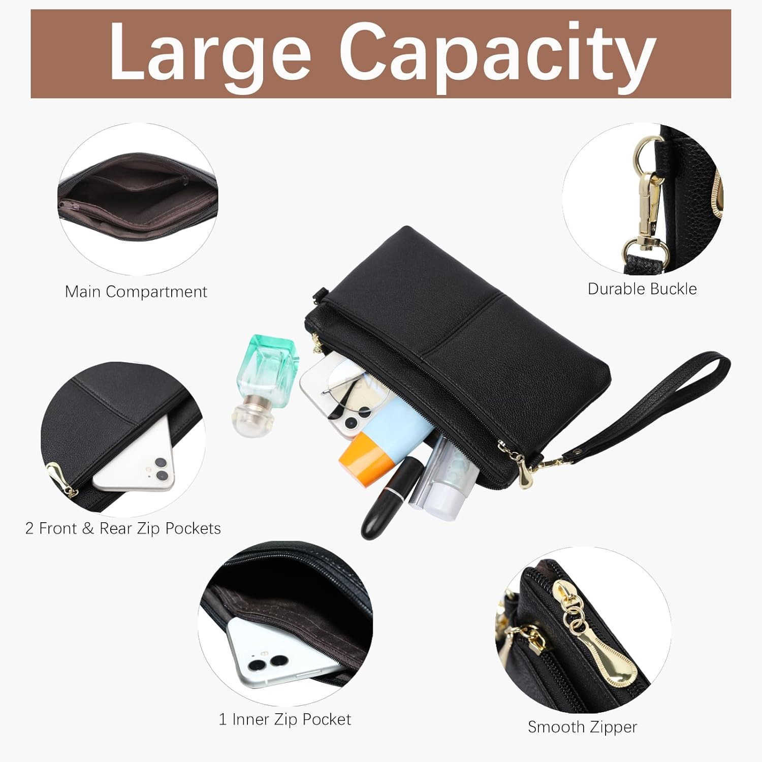 Leather Wristlet Clutch Wallet Purses For WomenWomens Triple Zip Cell Phone Bags Small Crossbody BagW250910