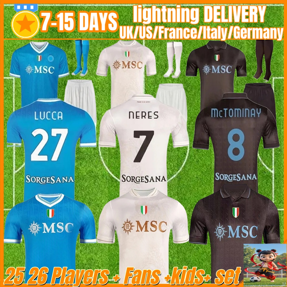 Napoli FC 25 26 Maglia SSC Napoli Cyborg Training Soccer Jerseys 2025 2026 Naples Home Away Fans Player Football Shirt Kit tops Men kids BRUYNE BUONGIORNO DE BRUYNE