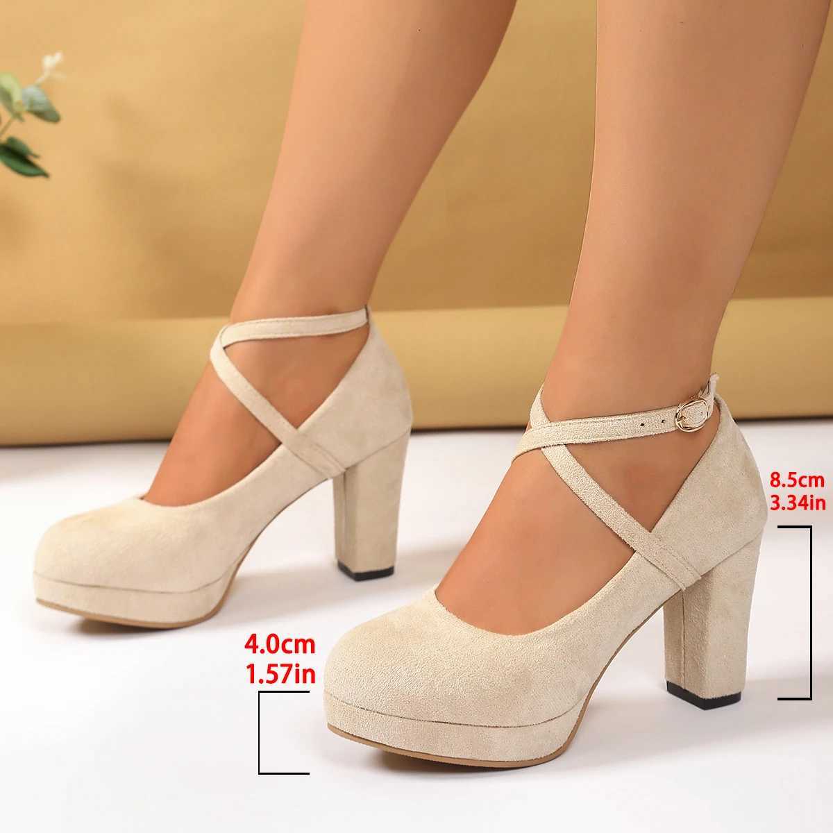 Women Shoes on Heels Women Platform Pumps Spring Summer Shallow Cross Strap Buckle Shoes Round Toe Shoes for Women High Heels W250910