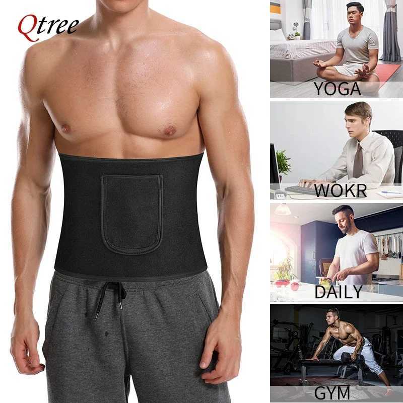 Qtree Men Sauna Sweat Belt Body Shaper Waist Slimming Bandage Wrap with Pocket Abdomen Belly Tummy Control Shapewear W250910
