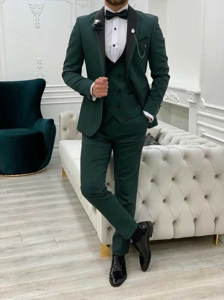 Mens Green Wedding 3 Piece Slim Fit Suit Elegant Evening Party Coat Pants Coustime Homme Luxe W250910