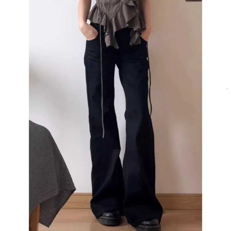 Botvotee Y2K Black Low Waist Jeans Flare Washed Vintage Casual Minimalist Denim Pants Grunge Solid Color Street Retro Trousers Z250910