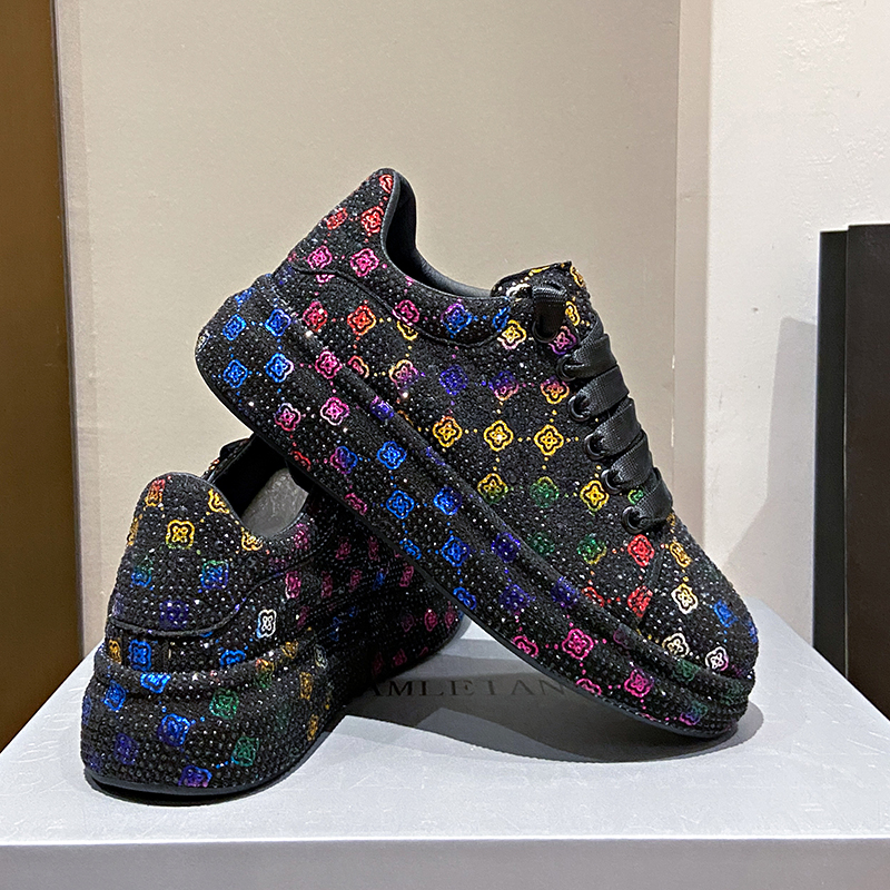 Women Lace Up Luxury Rhinestone Sneakers Glitter Autumn Designer Shoes Vulcanized Ladies Bling Casual Female Fashion Platform Fashion Leisure Flat Sho