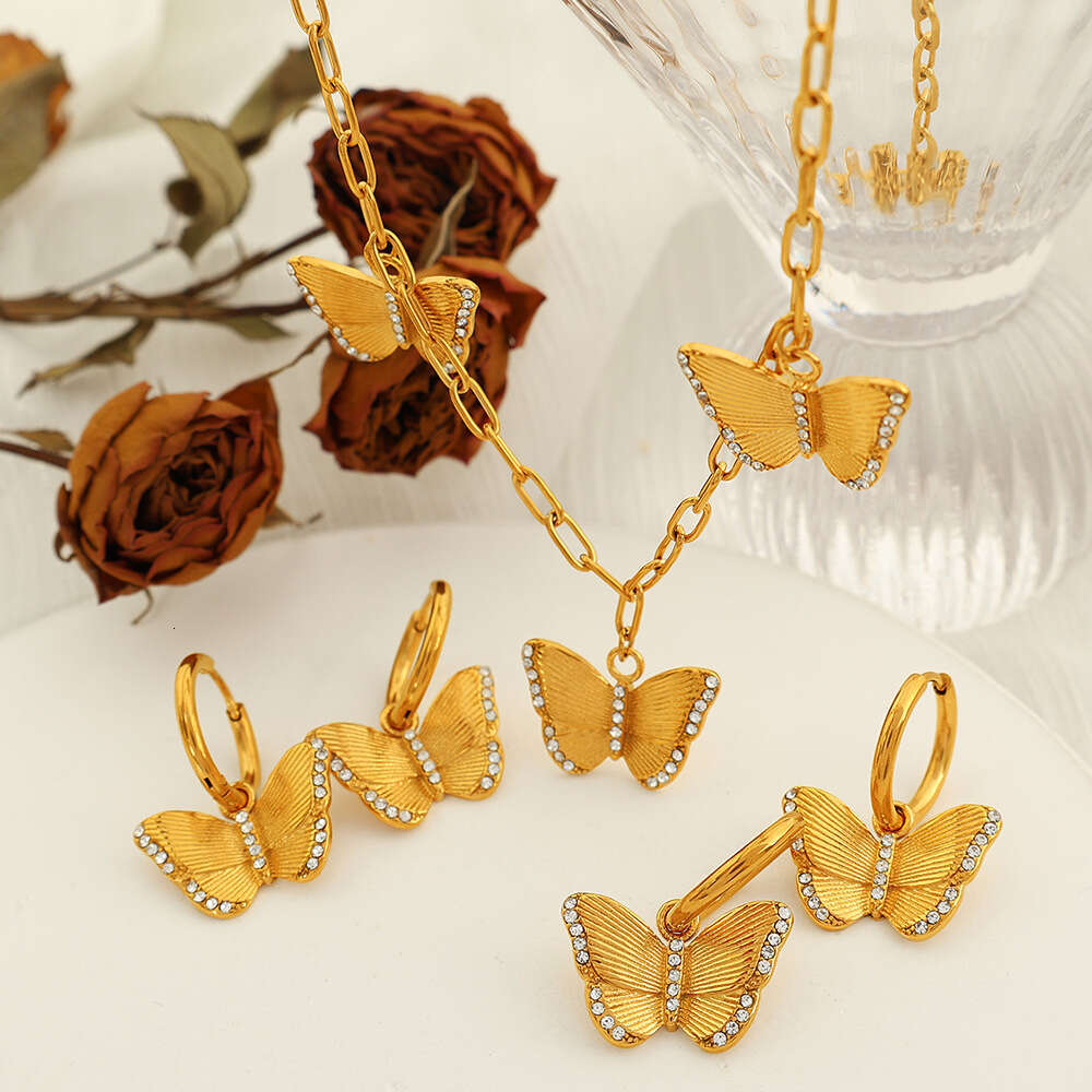 Fashion Commuting Ins Style Butterfly Pendant Trendy Fairy Temperament Personality Versatile Necklace Earrings