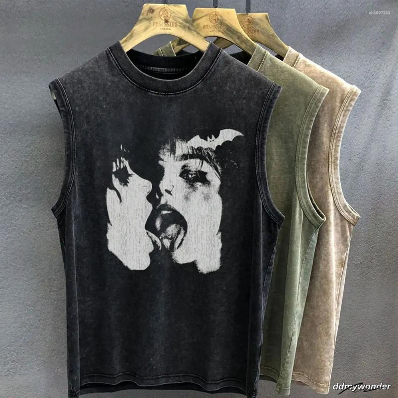 Men's Tank Tops Gothic Graphic T Shirt For Men Vintage Washed Print Oversized Sleeveless Vest Woman Gym Y2k Clothes Streetwear Summer ddmywonder 