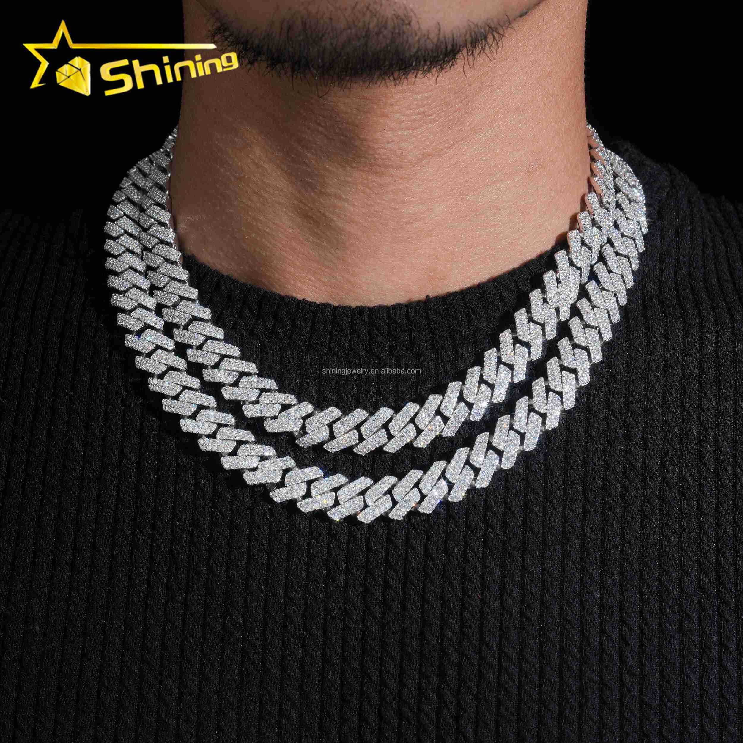 New Arrivals Rapper Fire Jewelry Hot Selling GRA Certificate 13mm 2Rows Iced Out Moissanite S925 Hip Hop Miami Cuban Link Chain