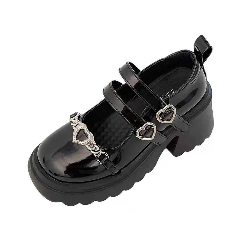 Black Leather Shoes Spring and Autumn Season Metal Chain Sponge Cake Sole Mary Jane Shoes Womens Patent Leather Gothic Style W250910