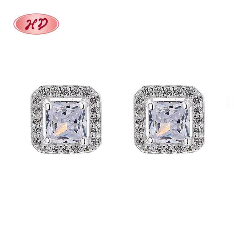 Minimalist Large White Zircon Silver Glitter Square Geometry Diamond Earrings for Women