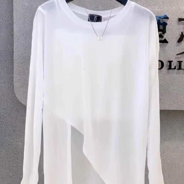 2025 New Ice Silk Cool Thin Split Long Sleeve Sunscreen Shirt for Women, Irregular Fashion Loose Cover, Autumn and Winter New Designer Knitted Clothin