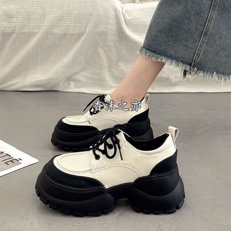 Black Chunky Heel Single 2025 Spring New Designer Shoe Thick Sole Casual Fashion Small Leather Shoes for Women