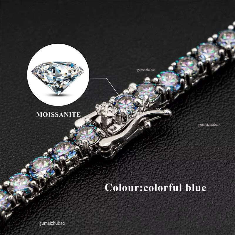 Blue Green Exquisite Moissanite Necklace Pointed Cuban Tennis Chain Women Men JewelryFree of charge delivery