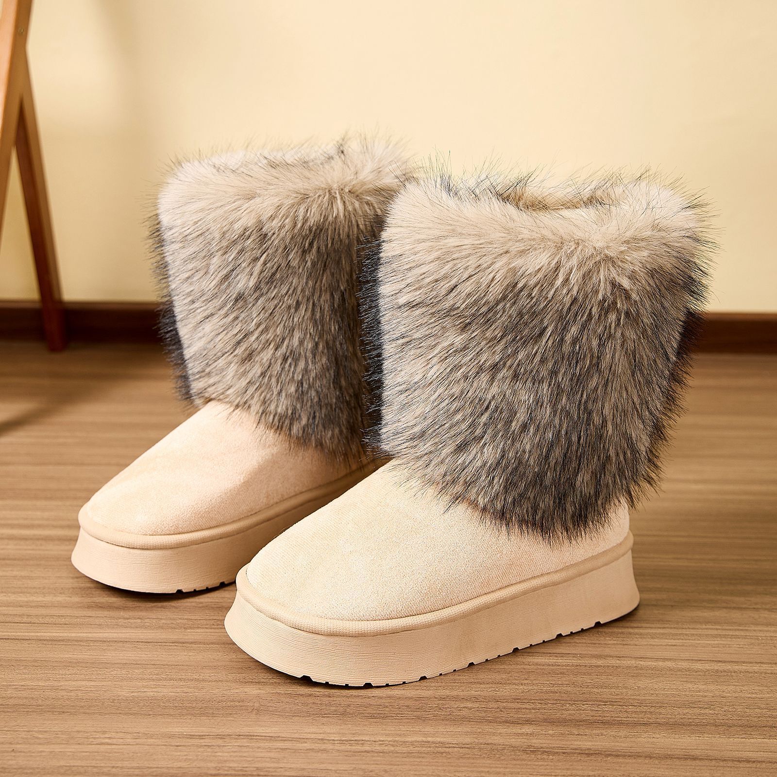2025 New Designer Shoes Thick Soled Long Cotton Wool Slippers Warm Outdoor Mid Calf Snow Boots for Women