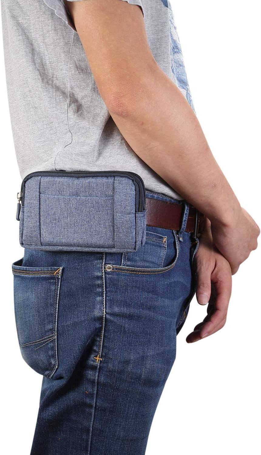 Cell Phone Waist Bag Men Black Waterproof Cell Phone Holder 52Multifunction Smartphone Belt Clip Holster Nylon Small Outdoor Sport Case Slot Travel Wa