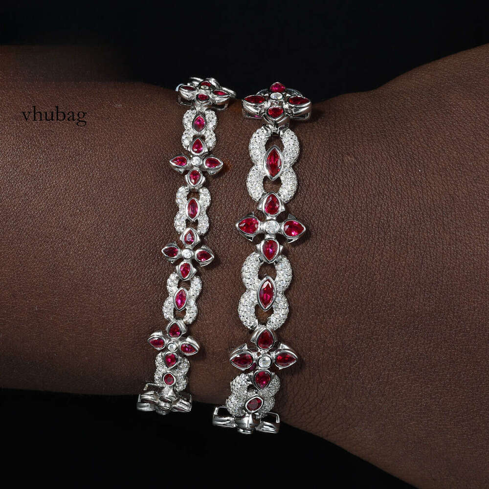 Fine Jewelry Men 10mm 14mm Sterling Sier VVS Moissanite Dia Colorful Moissanite Four Leaf Clover Infinity Link Bracelet