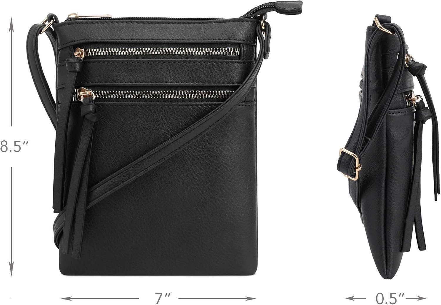 Crossbody Purse Bag Shoulder Bag Multi Pocket Zipper Purse Black M250910