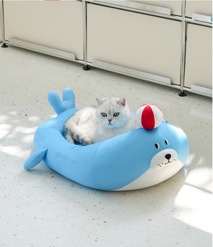 Cooling Beach-Themed Pet Mattress: Washable Canine/Kitten Bed with Chill Zone