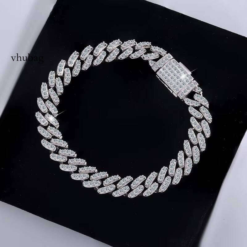 S Sterling Sier Moissanite Cuban Bracelet Solid Full Dia Hip-Hop Style Unisex Trendy Suitable for Both Men and Women