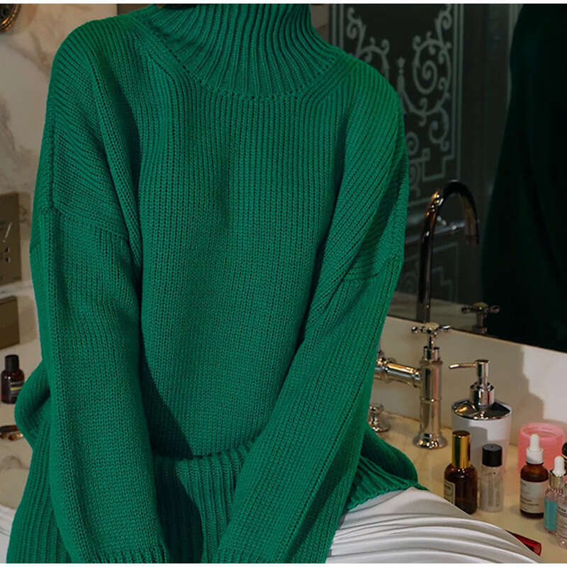 Pullover Solid Color Women's Autumn Winter Casual Loose Versatile Turtleneck Sweater B3