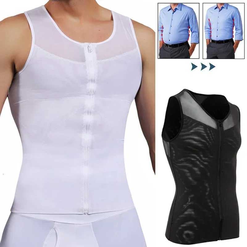 Mens Body Shaper Abdomen Slimming Shapewear Belly Shaping Corset Top Gynecomastia Compression Shirts WIth Zipper Waist W250910