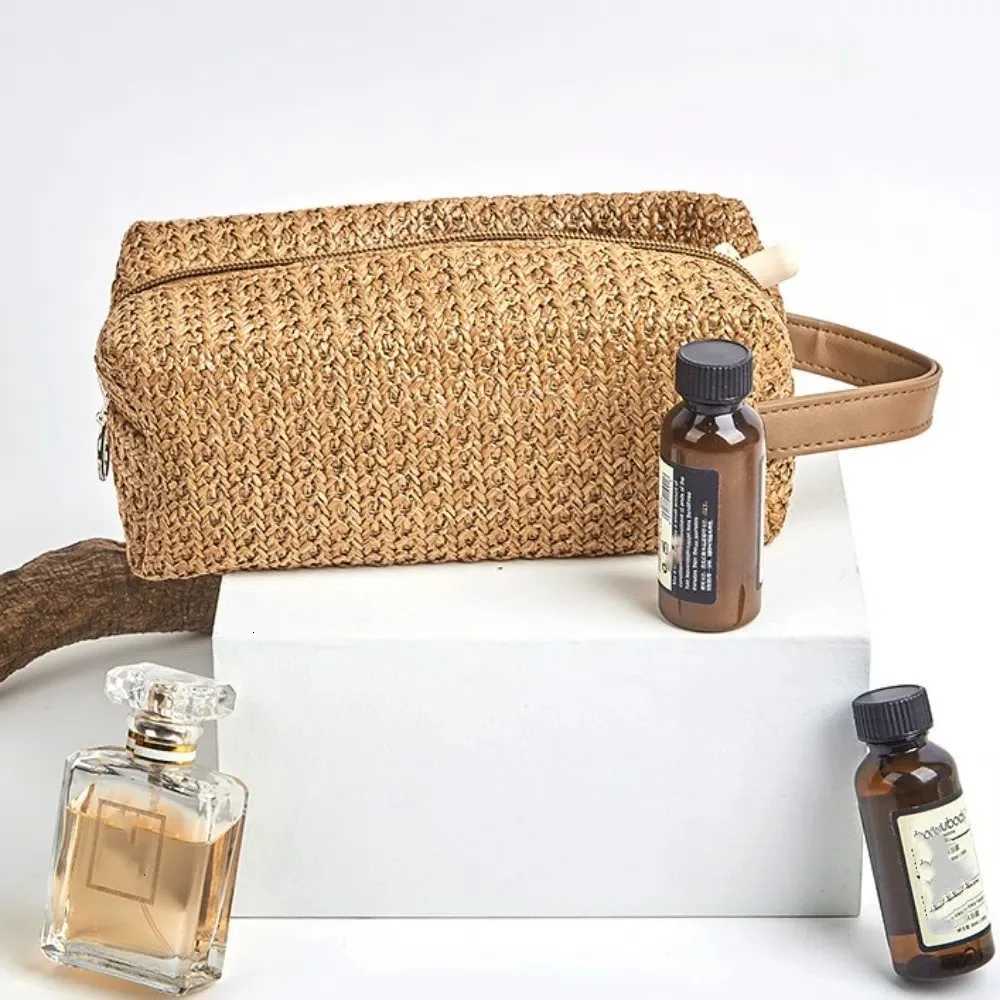 Portable Fashion Makeup Bags Square Solid Color Woven Purse Handheld Largecapacity Cosmetic Storage Bag TravelXJ250910