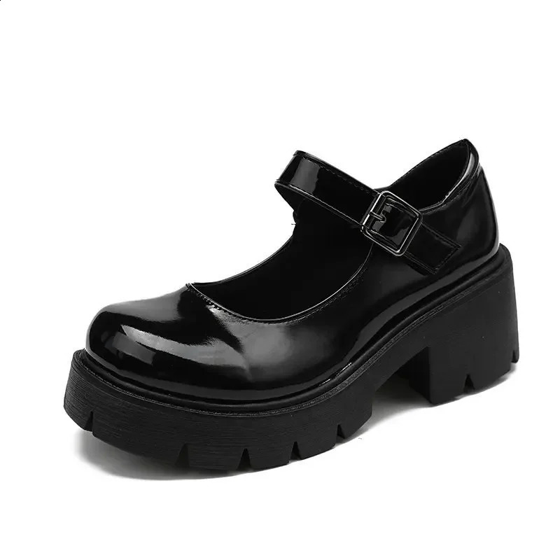 Patent Leather High Heels Mary Jane Shoe Japanese Style Ankle Platform Pumps Woman Buckle Jk Uniform Lolita Shoes 250910