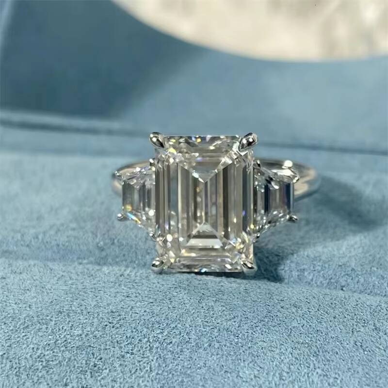 10K 14K 18K White Gold IGI Certificated Lab Grown Diamond 5CT Vintage Engagement Emerald Cut Ring
