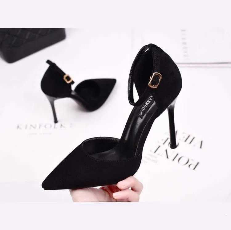 Spring and Autumn High Heel Women 2024 New Versatile Thin Heel Professional L Pointed Black Buckle Strap Single Shoe Women W250910