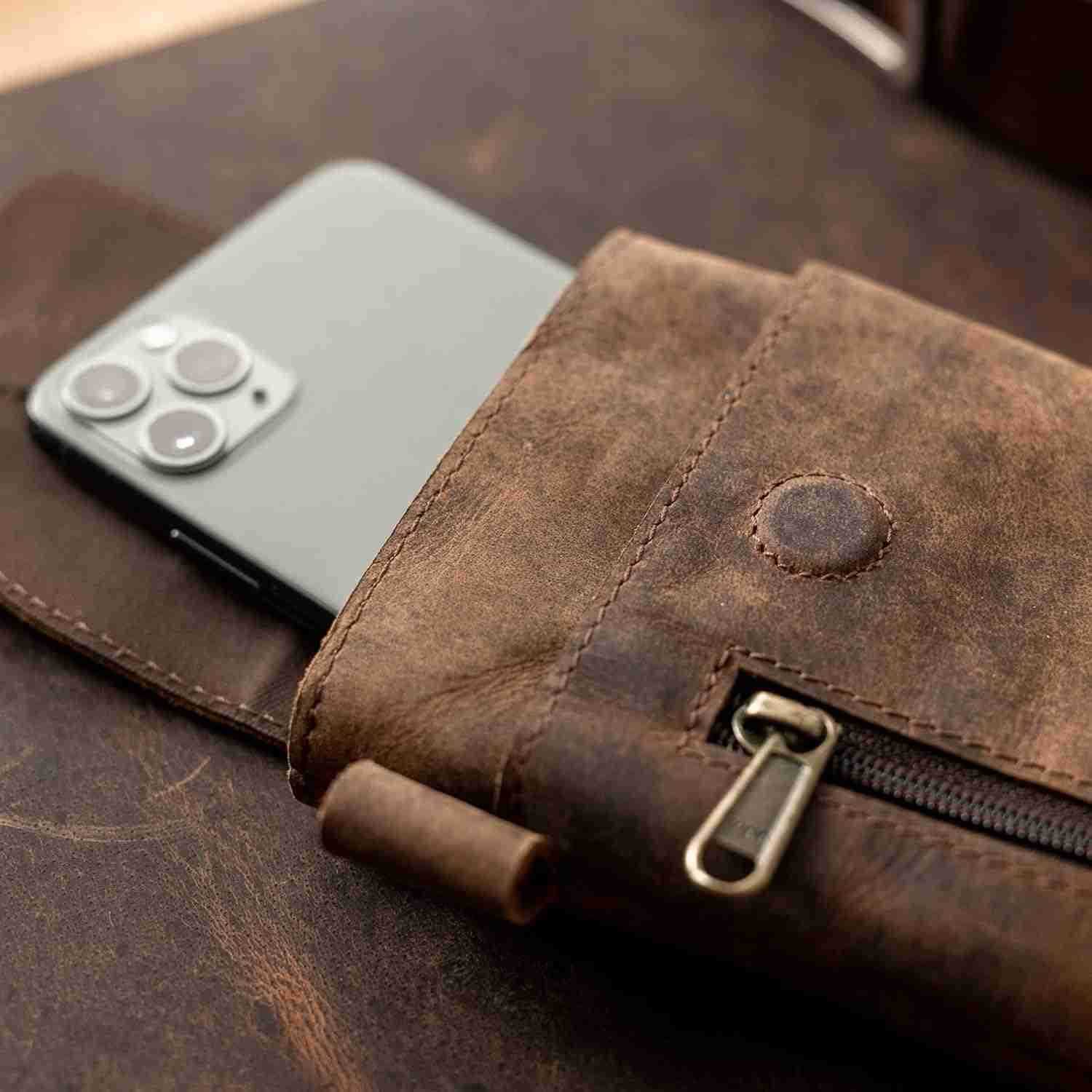 Leather Cell Phone Holster Genuine FullGrain Buffalo Leather Secure Durable Phone Belt Holder 7H x 35 W Z250910