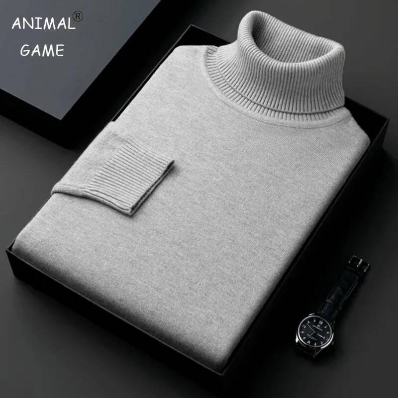 Sweatwear Mens Anti-pilling High Quality Knitted Turtleneck Sweater Slim Fit Long Sleeve Pullover Solid Color Trend Men Clothing dongdumaoyi