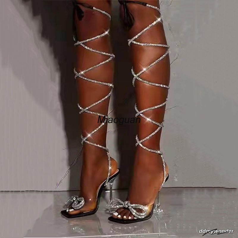 Fashion Womens Crystal Bow Strappy Thigh Boots Sexy Ladies Summer Over The Knee Sandals High Heels Party Strip Shoes Woman ddmywonder ddmywonder