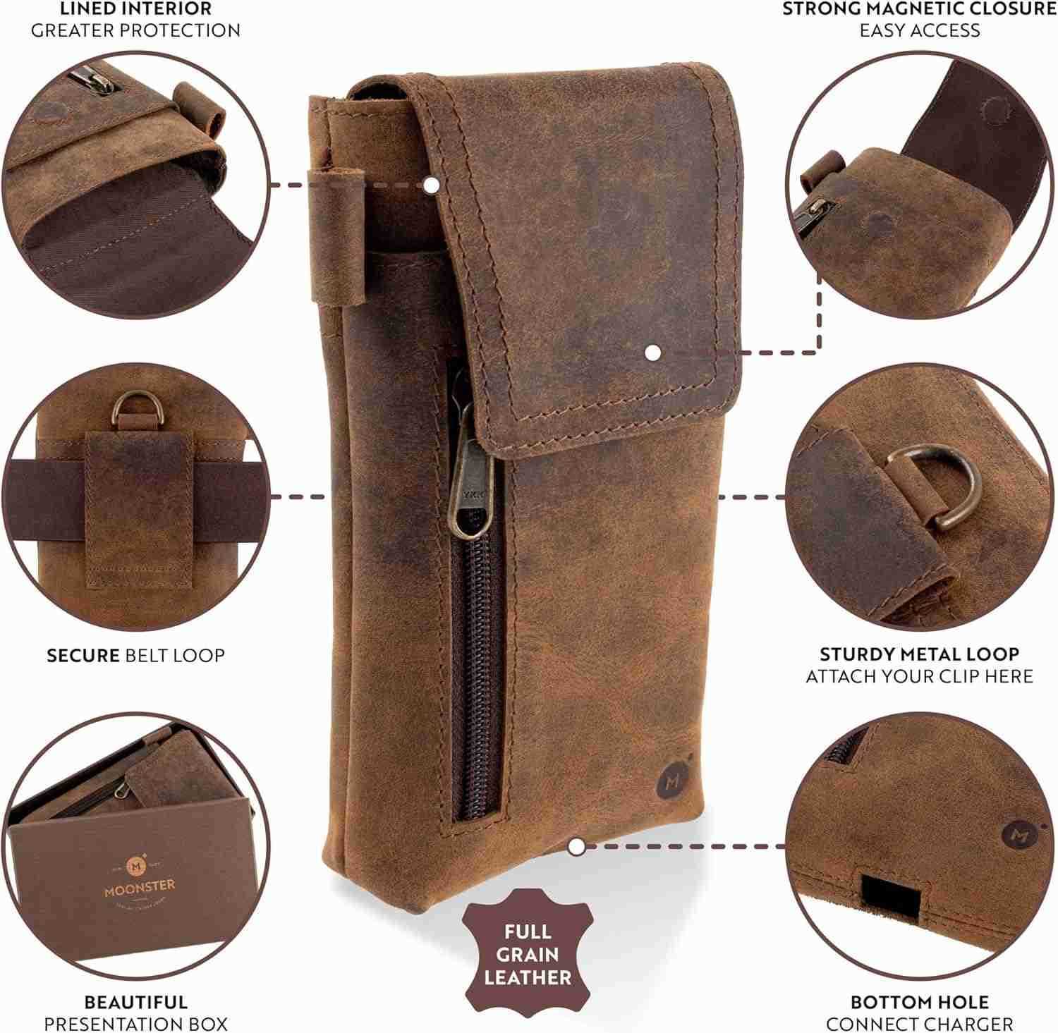 Leather Cell Phone Holster Genuine FullGrain Buffalo Leather Secure Durable Phone Belt Holder 7H x 35 W Z250910