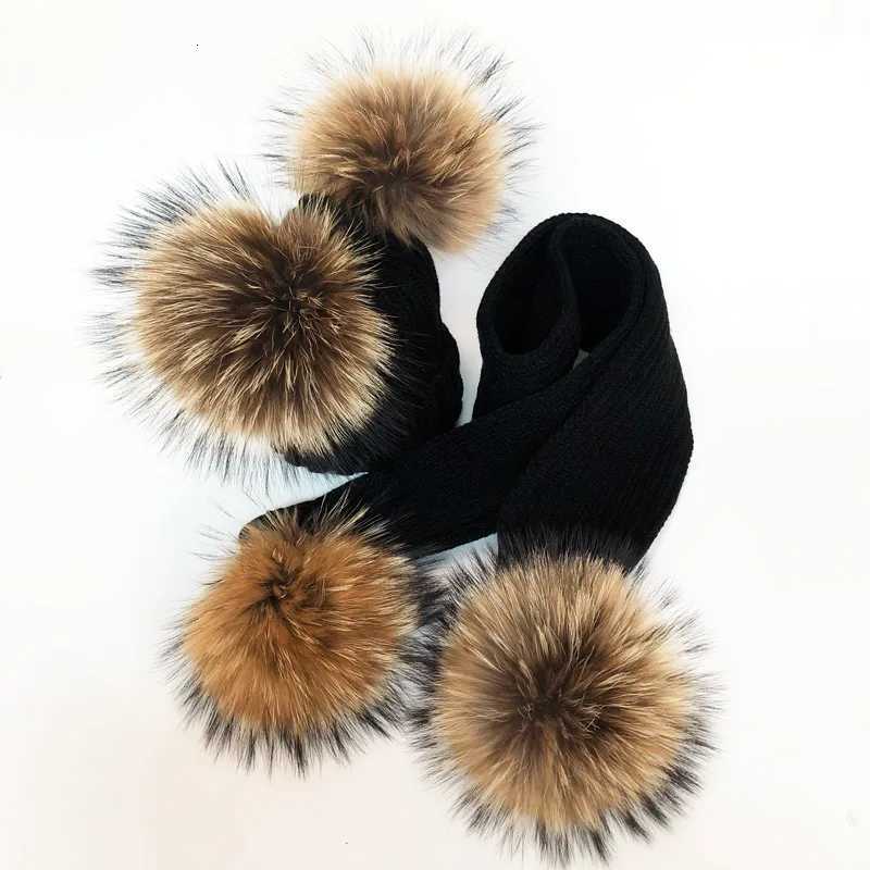 ParentChild Winter hats Cute Baby fur Ppon Hat Scarf Sets Real Natural Fur Ball s Mother Kids Warm Knitted Hats Winter Bea G250910