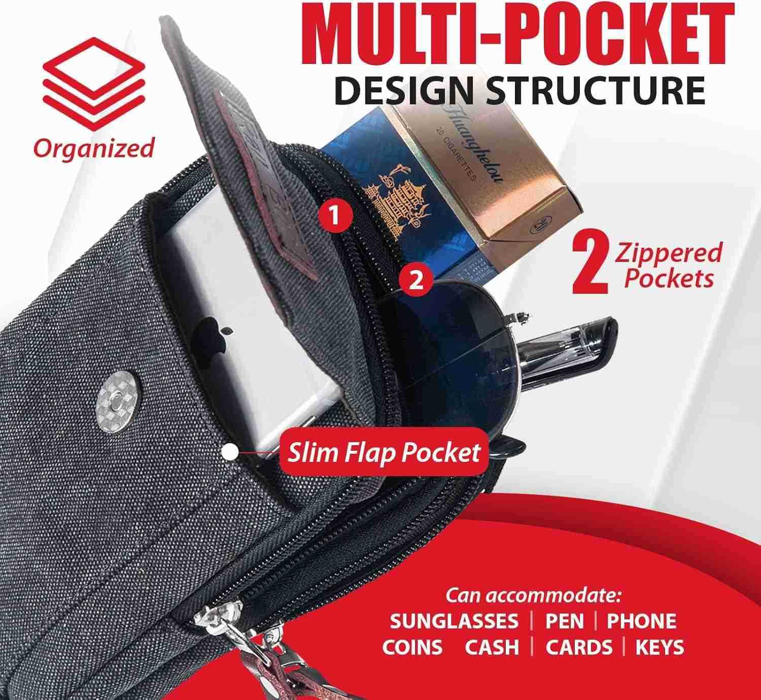 Canvas Phone Pouch for Men Small Crossbody Purse Shoulder Cell Phone Arm Bag Multifunction Carrier Belt Clip Holster Case Fit for iPhone 1615141312 Pr