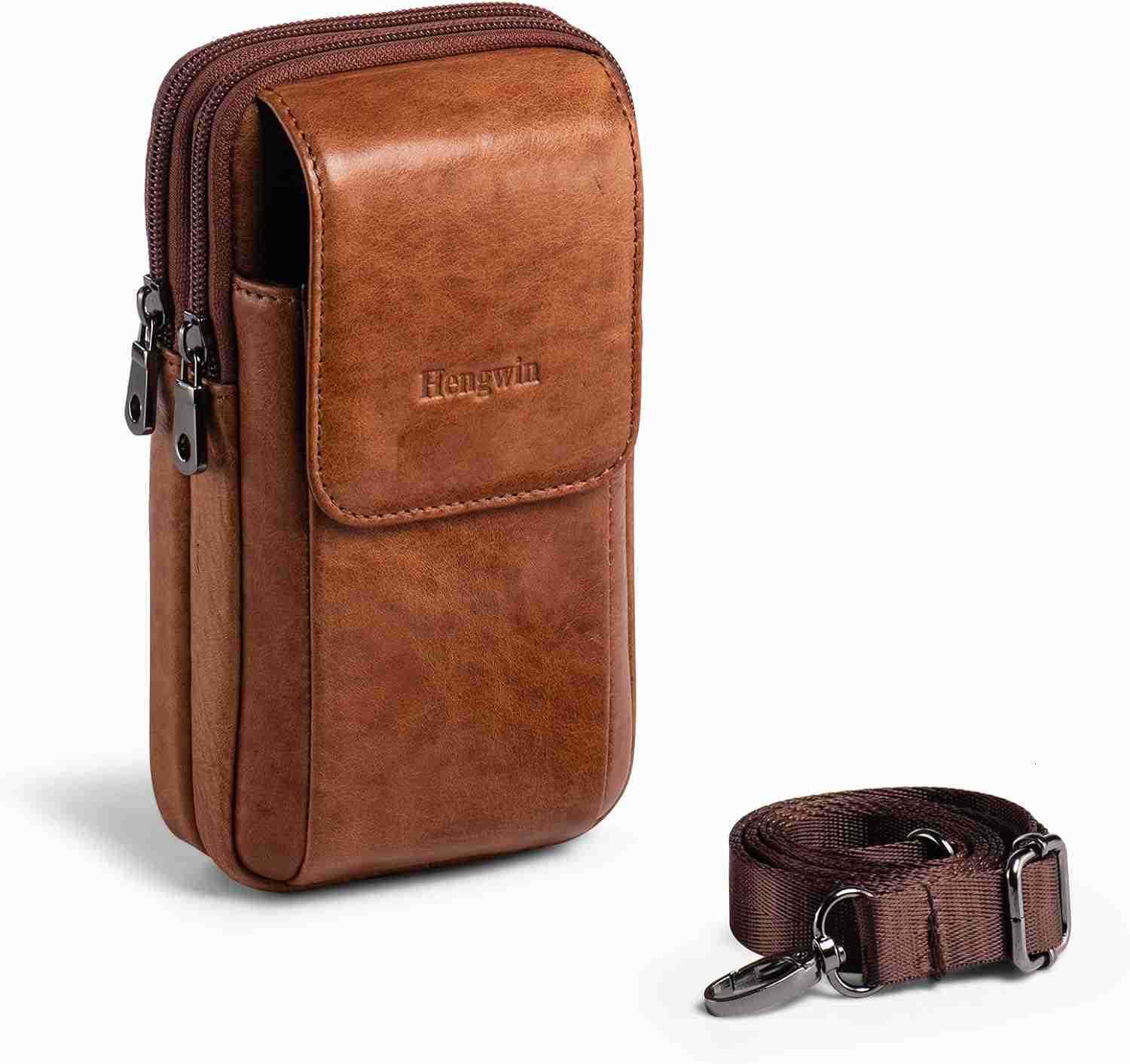 Genuine Leather Phone Holster for Belt Men Belt Clip Wallet Case Fit for iPhone 1615141312 Pro Max S25 Ultra Belt Pouch Travel Crossbody Cell Ph Z2509