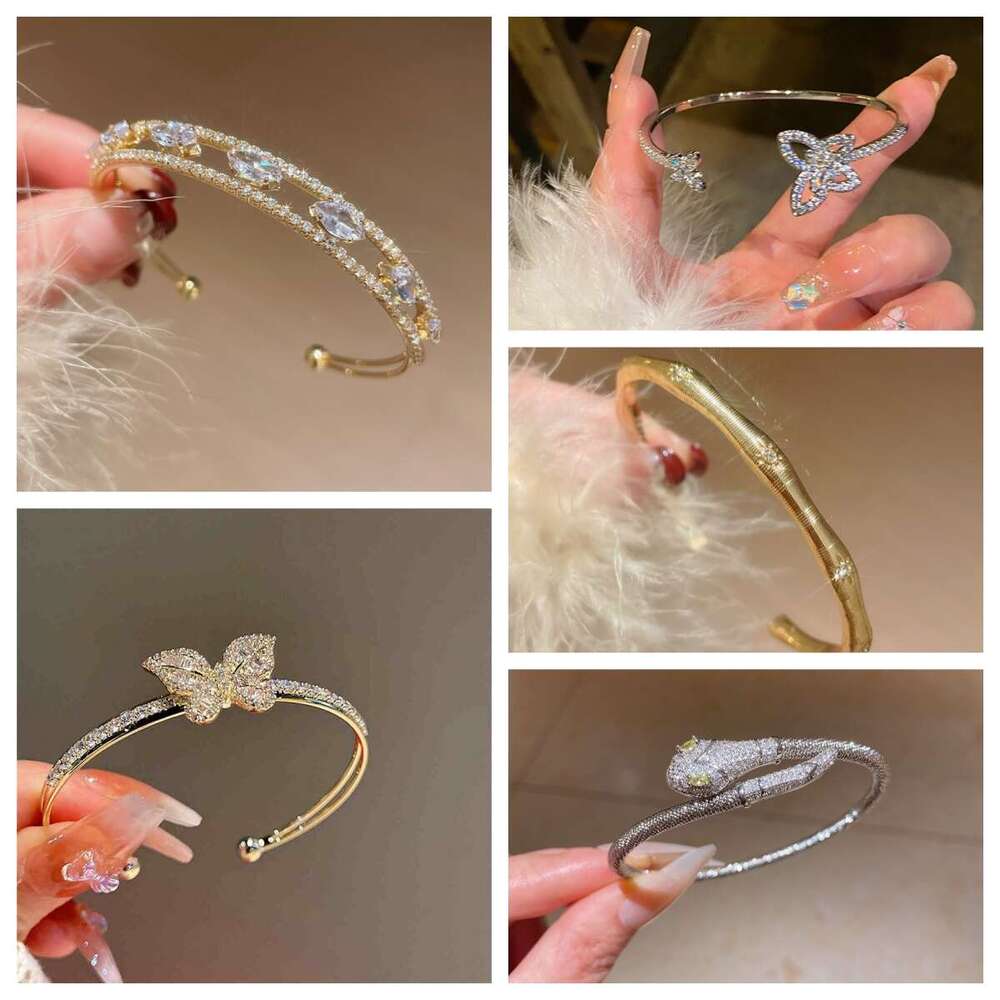 Gold Tone Full Diamond Luxury Jewelry Classic Super Flash Adjustable Butterfly Sun Star Clover Bracelet Moissanite Designer Bracelet Single Row Tennis
