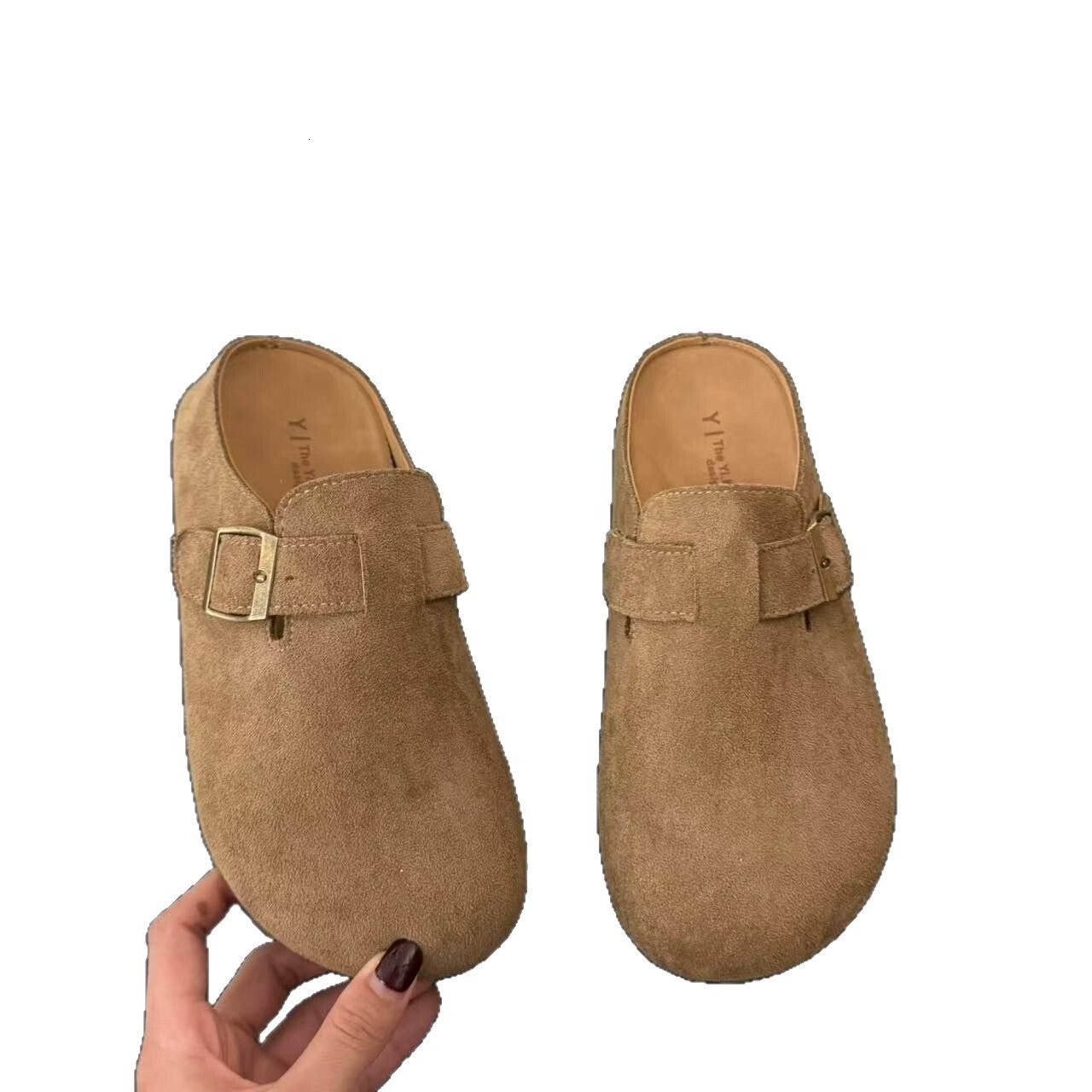 Autumn New Designer Women's Shoes Cute Style New Retro Lazy Thick Bottom Closed Toe Half Slippers Soft Bottom Soft Leather Low Top Slippers
