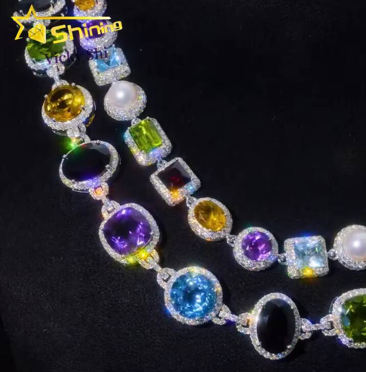 Customized Hip Hop Jewelry Brass Colorful CZ Diamond Cuban Link Charm Necklace Iced Out Fashion Link Chain